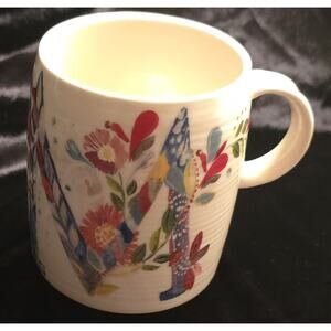 Anthropologie Initial M Monogram Mug Flower Coffee Starla M Halfmann w/Mug Cosy